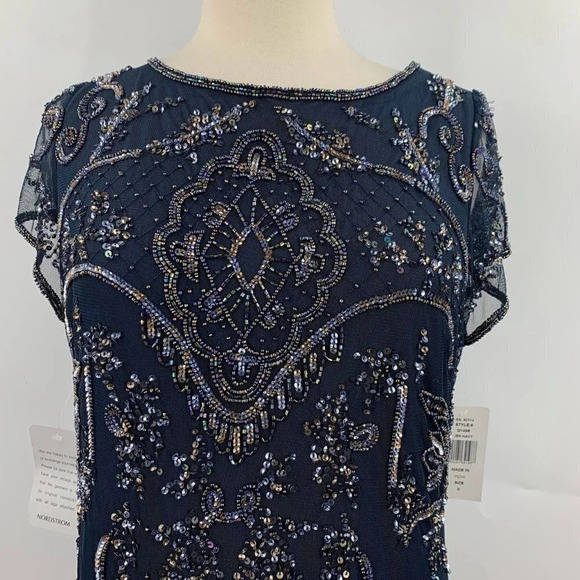 Pisarro Nights Women's Illusion Beaded Cold Shoulder Mesh Gown Size 8 NWT - Picture 4 of 12
